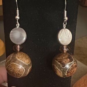Hand Crafted Brown and Silver Artisan Earrings